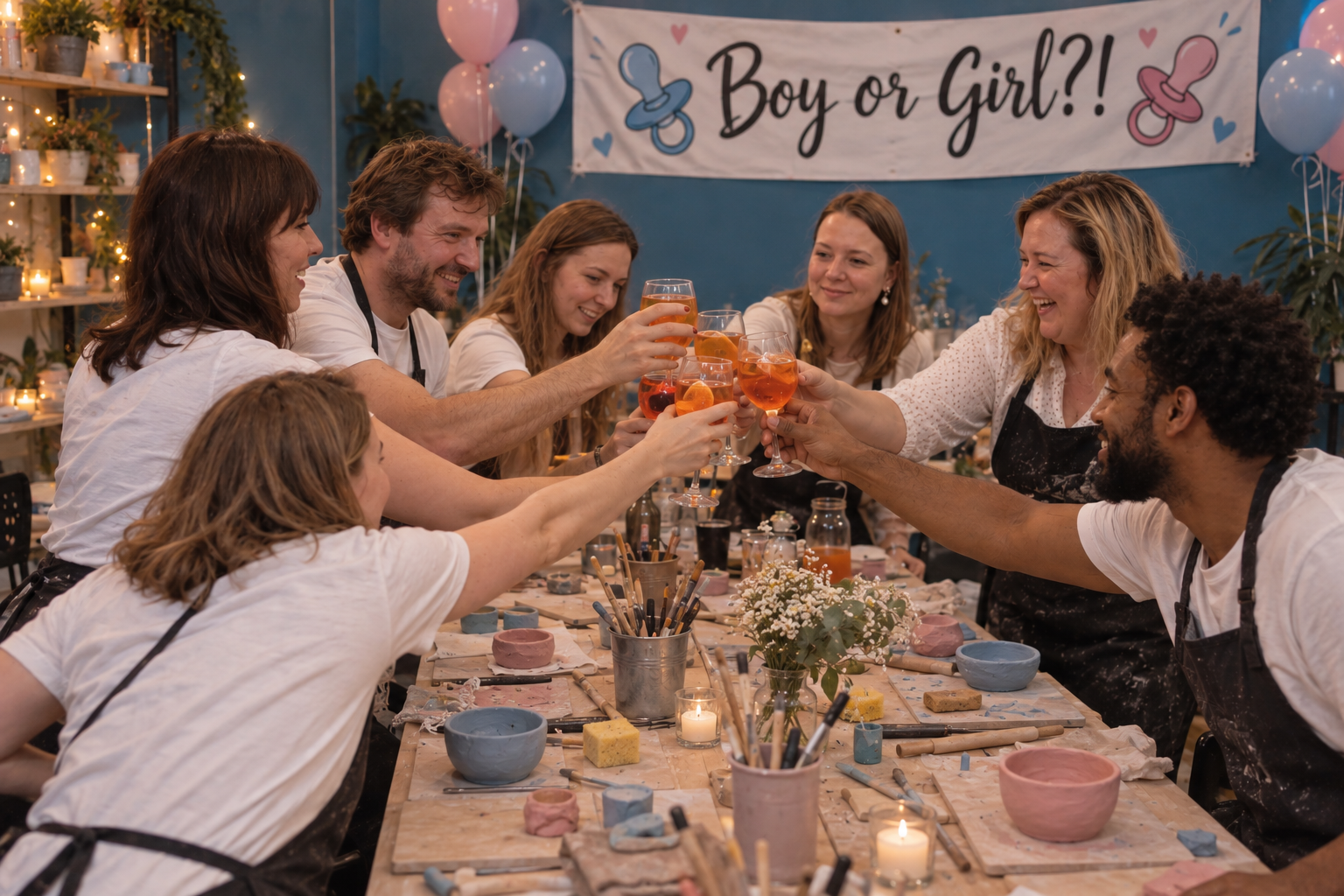 Group pottery baby gender reveal in Santa Monica