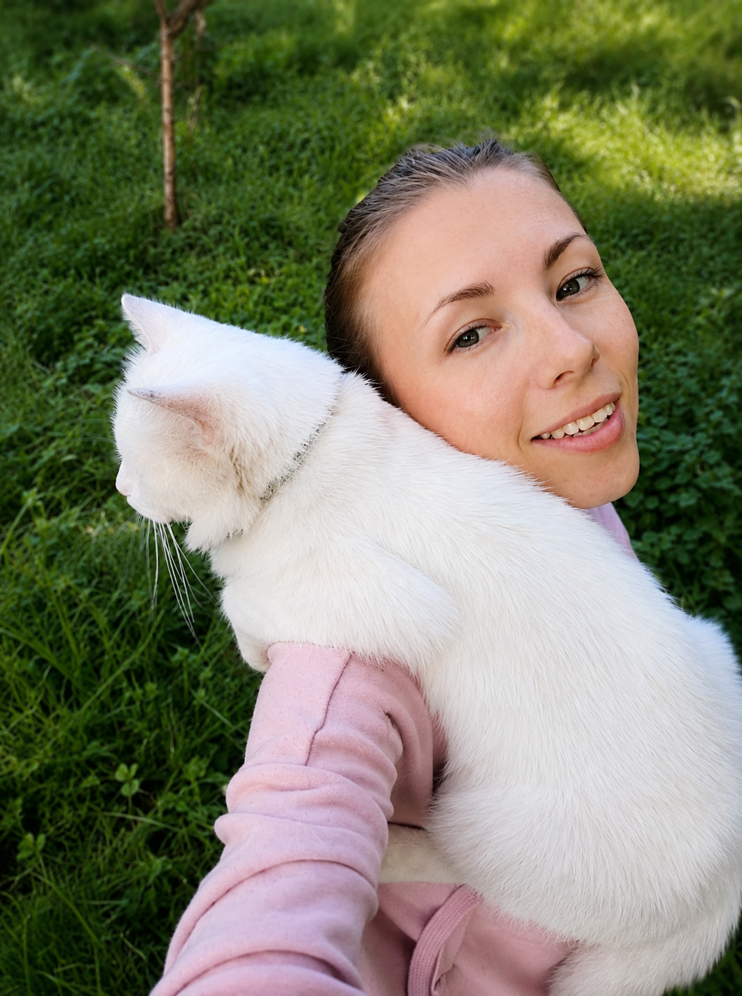 Nat at home with a cat
