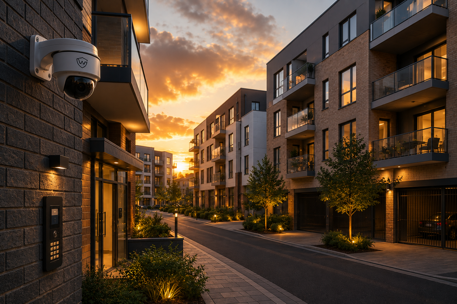 Modern apartment block with access control, CCTV and intercom protection