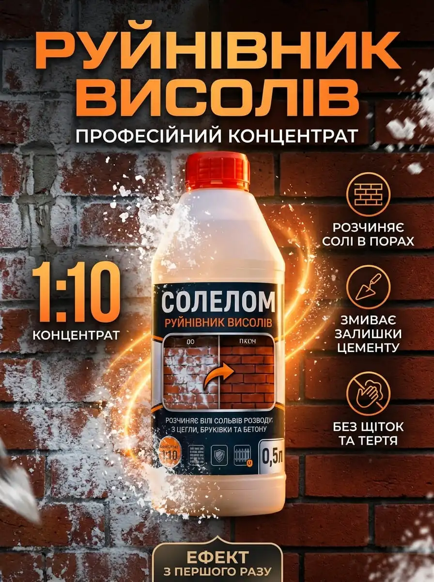 СОЛЕЛОМ - професійний концентрат для видалення висолів із цегли, бетону та бруківки
