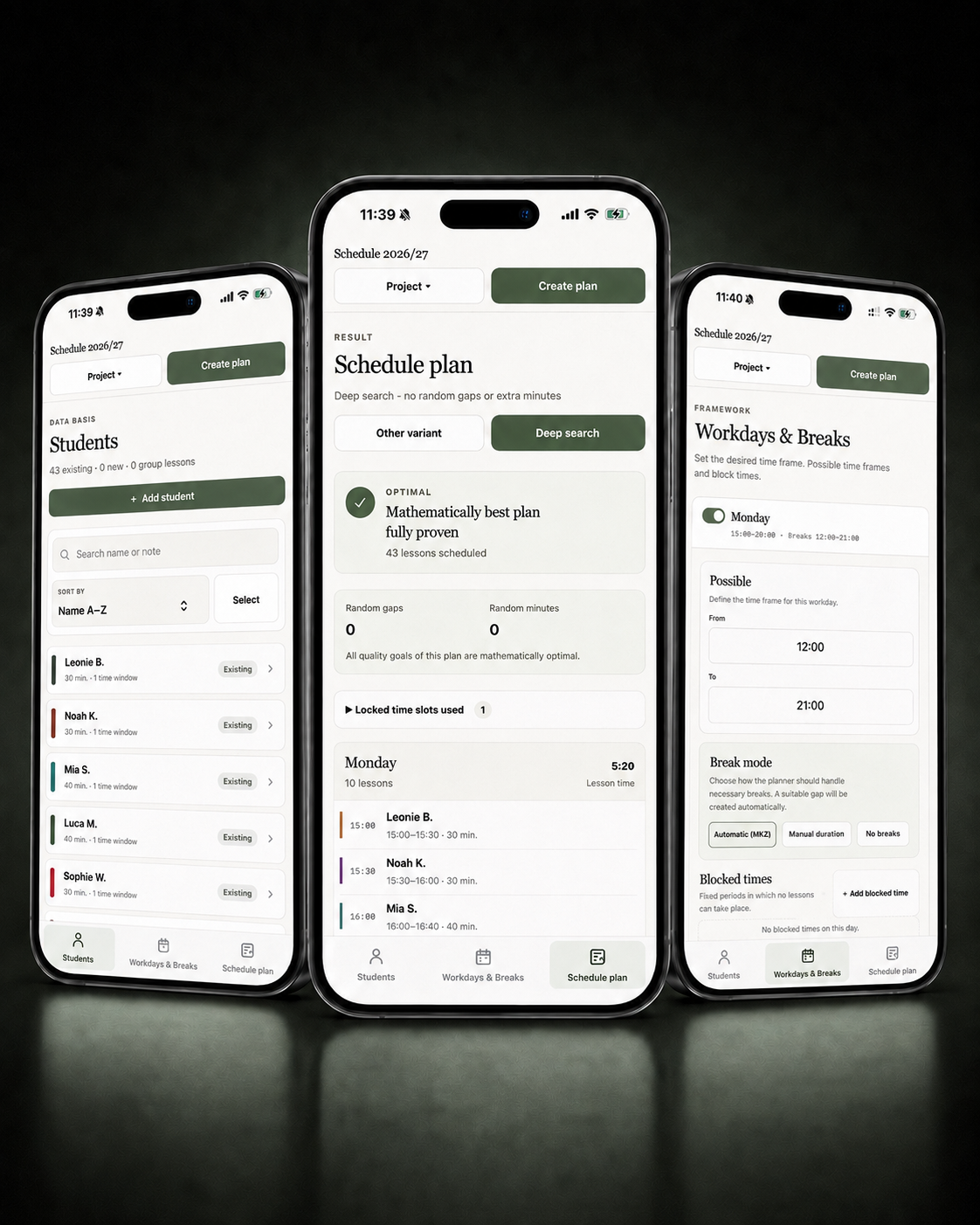 beimir Planner interface on mobile devices
