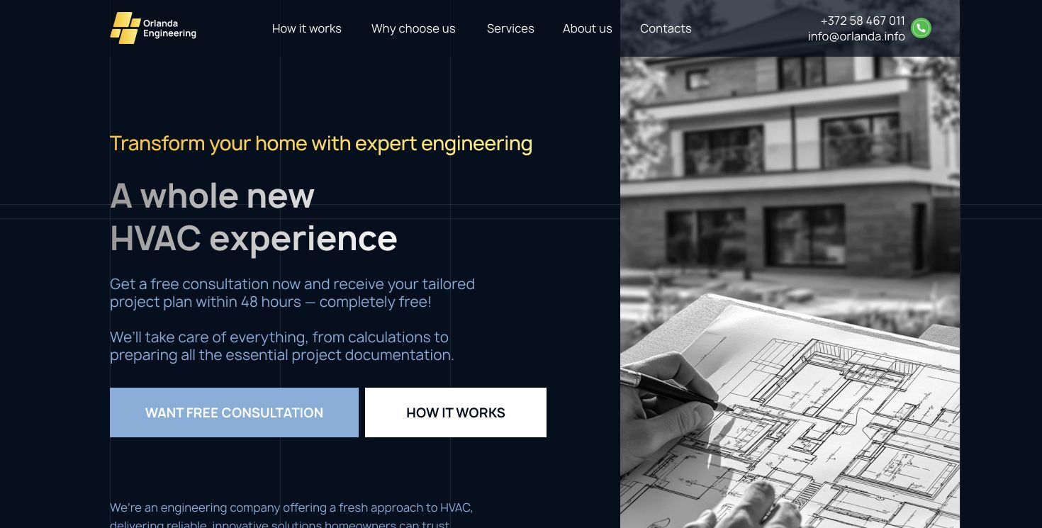 Orlanda website design — first screen