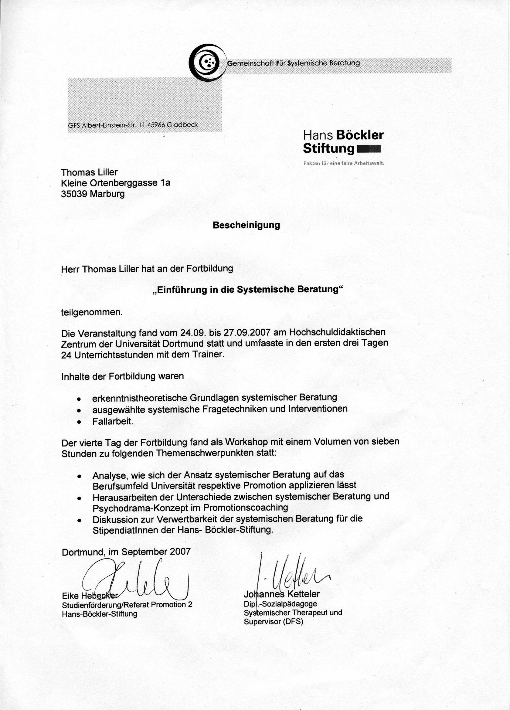  Zertifikat: Systemische Beratung