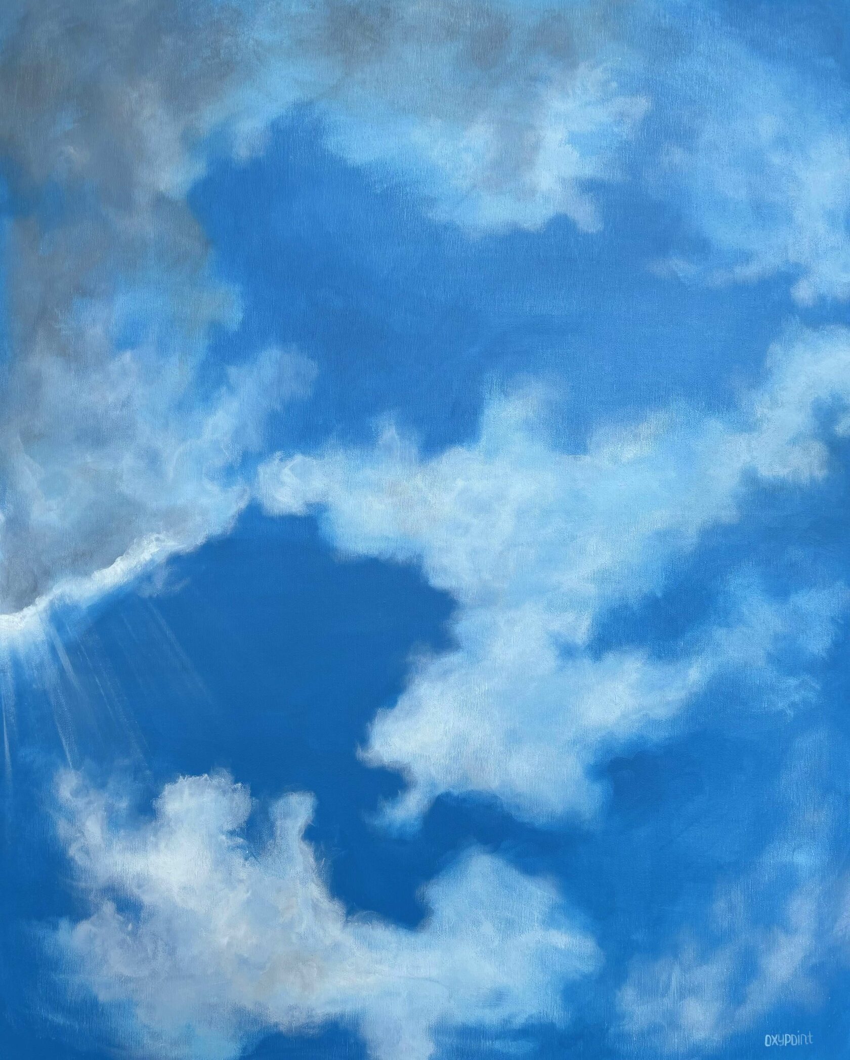 Acrylic painting White Clouds, Cloudscaps, Cloud, blue painting, diptych, large wall art for sale, buy art from artist, buy original paintings, painting for sale Oxana Kravtsova Oxypoint