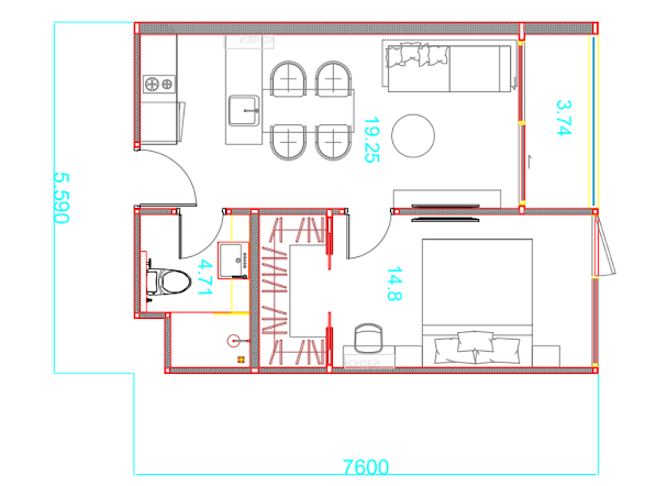 Планировка 1 спальня 43 м² Sun Hills Layan
