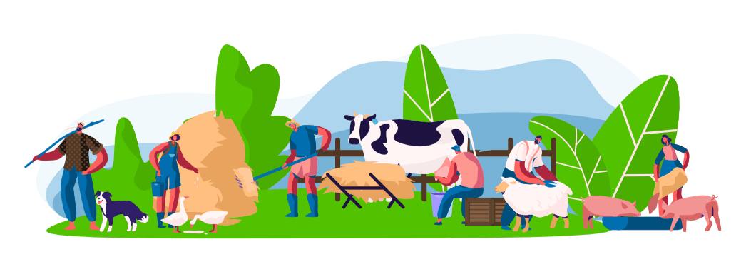 Люди убирают сено