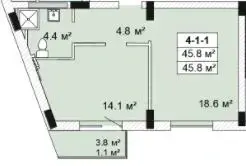 Планування 1-кімнатної квартири в ЖК Golden City — варіант 18