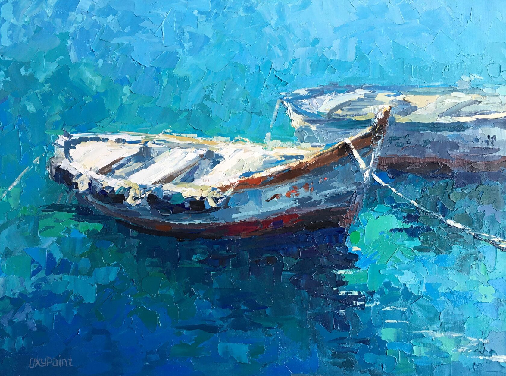 boats oil painting, impressionism, sea