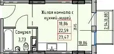 1-комнатная квартира в ЖК Пространство на Раскидайловской — вариант 6