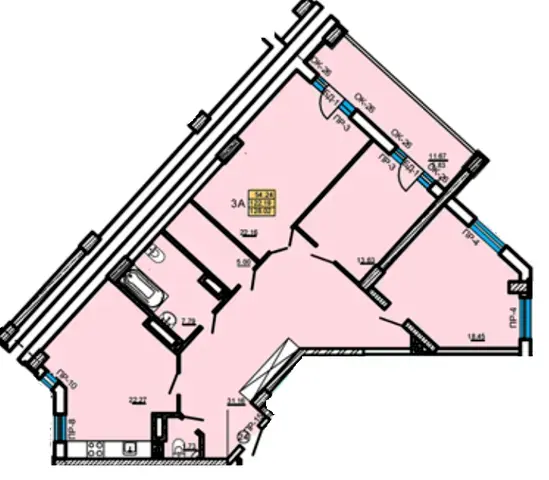 Планировка 3-комнатной квартиры в ЖК Тирас