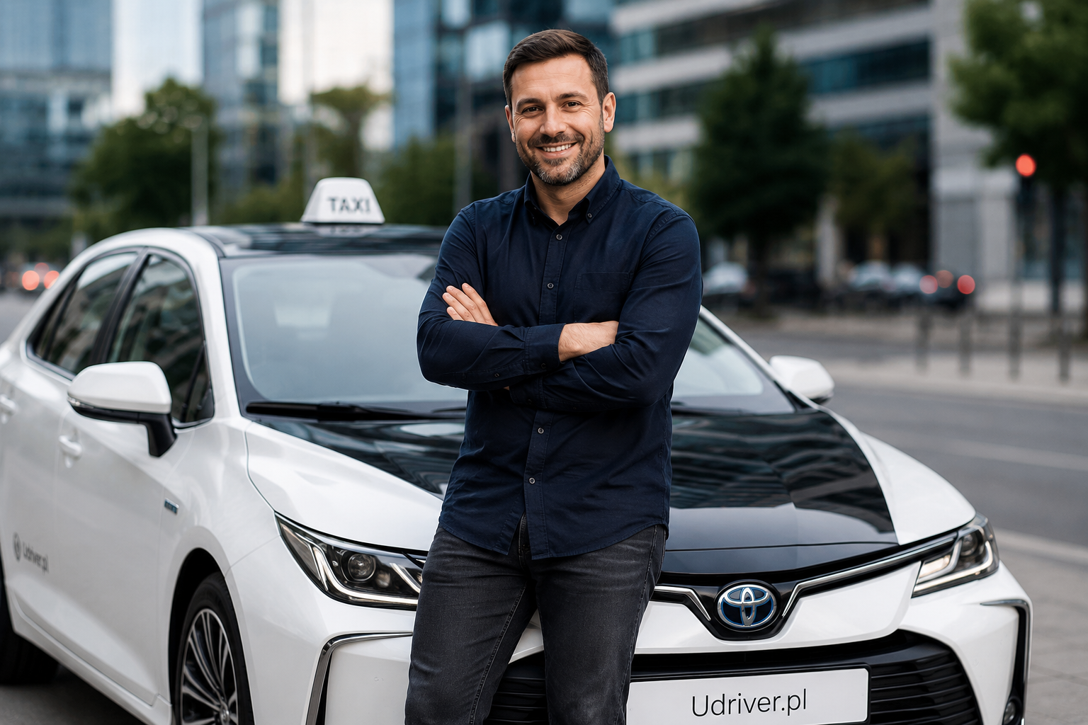 Kierowca Udriver obok samochodu flotowego – bonus do 1500 zł za zmianę partnera