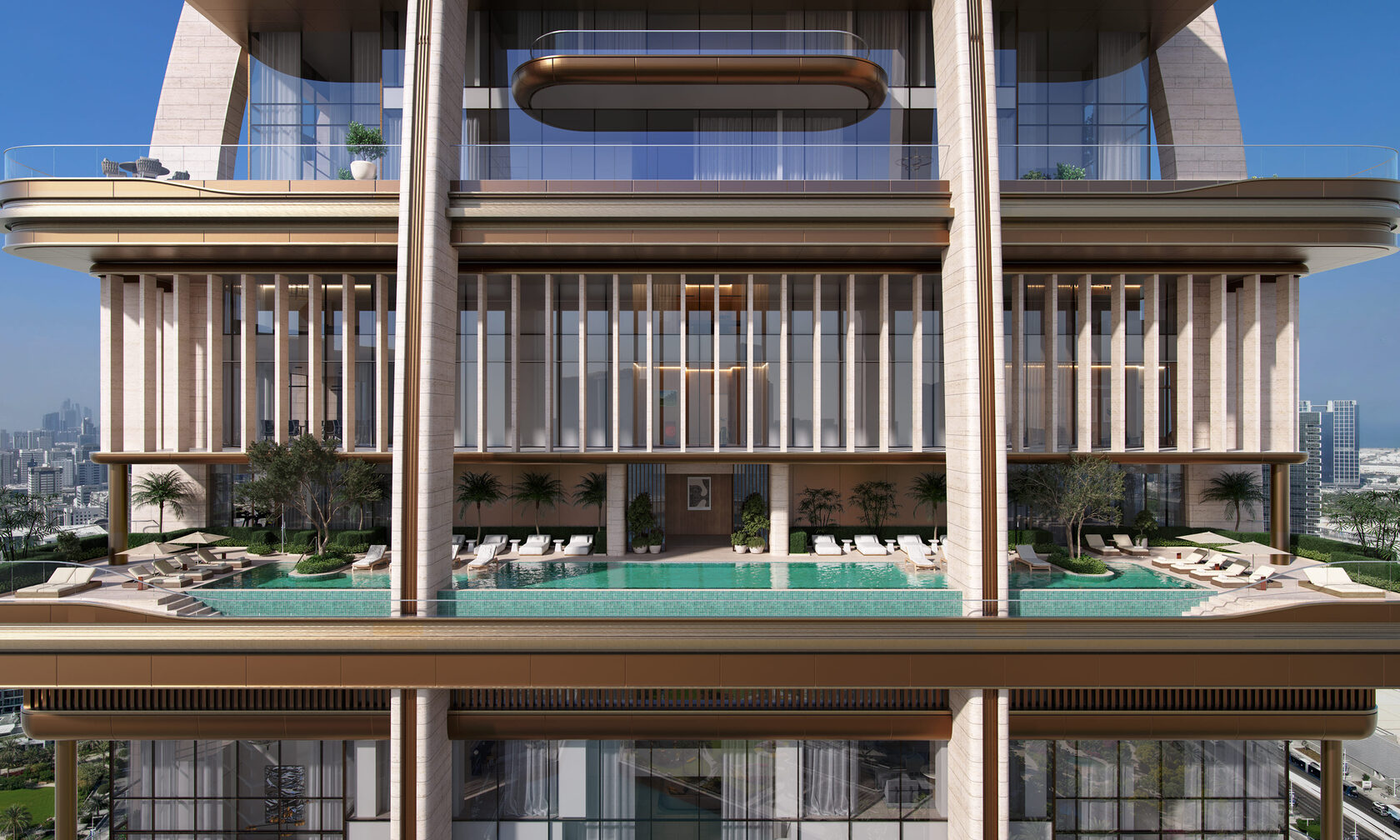 The Ritz-Carlton Residences Al Maryah Island exterior and elevated pool render