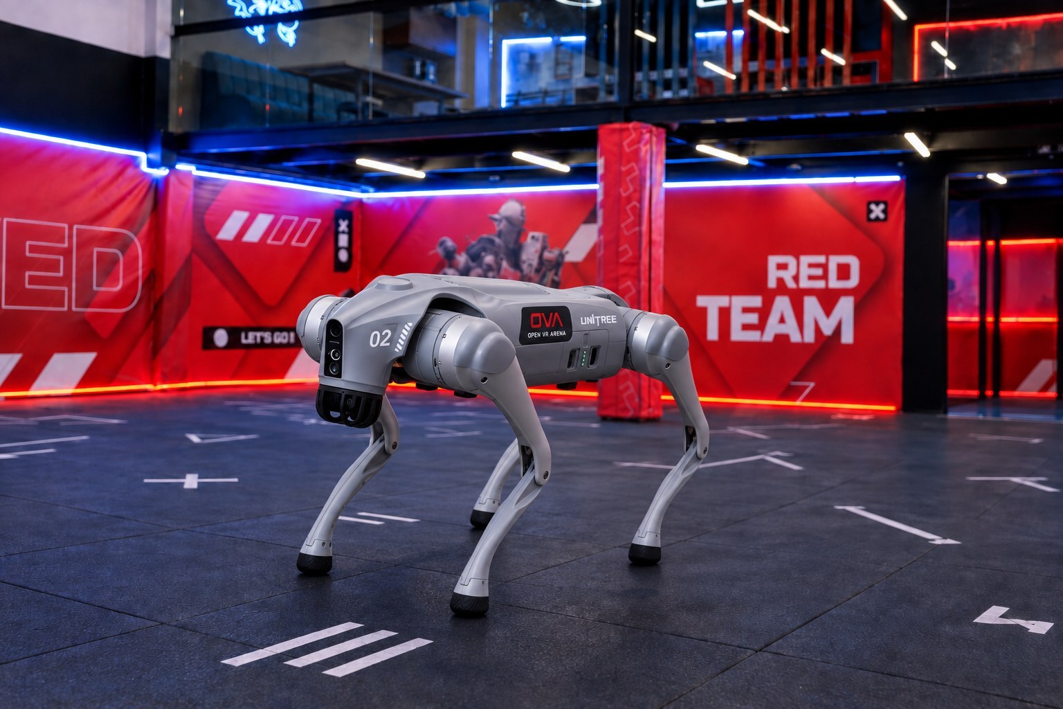 Visualização do cão-robô Unitree Go2 na arena OVA