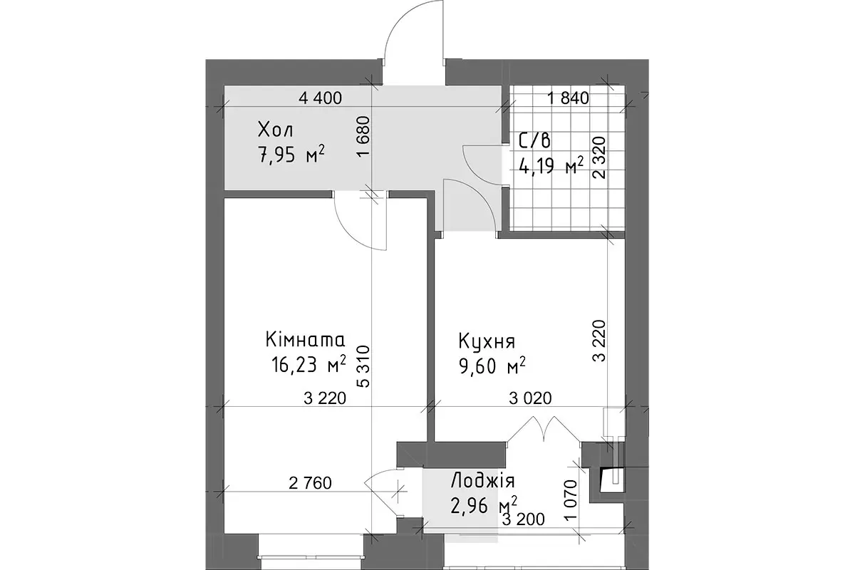 Планування 1-кімнатної квартири в ЖК Чайка Люкс — варіант 7