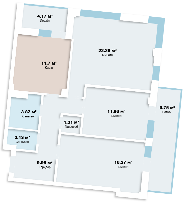 Планування 3-кімнатної квартири площею 87,28 м² у ЖК Art House