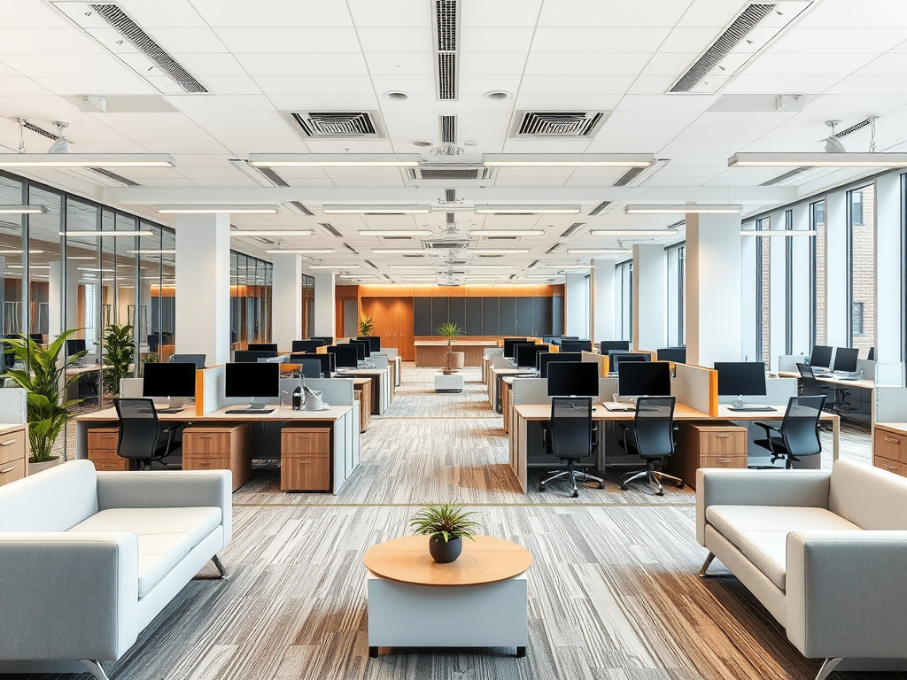 Modern open-plan office furniture and fitted storage