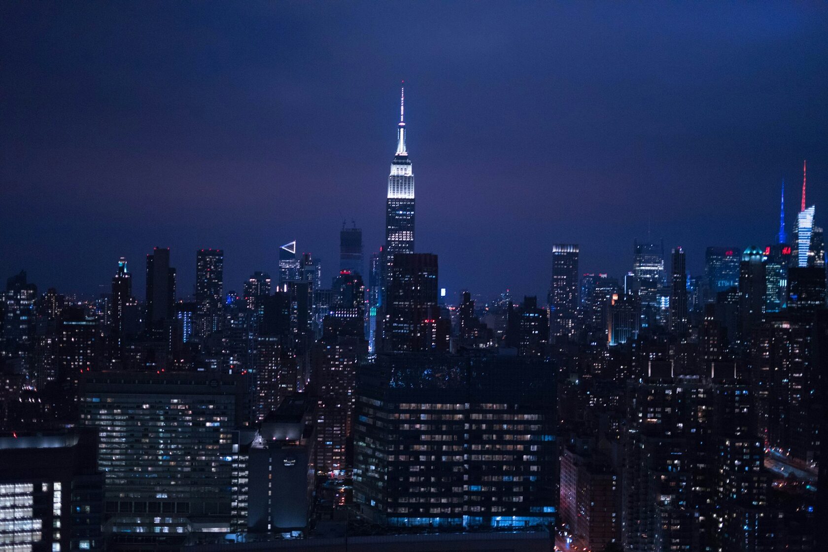 Modern skyscrapers at night