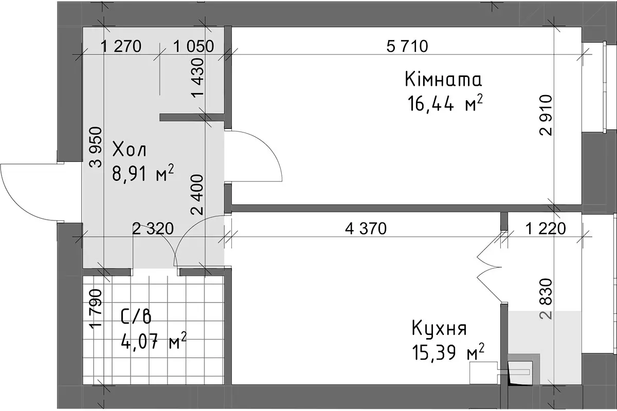 Планування 1-кімнатної квартири в ЖК Чайка Люкс — варіант 14