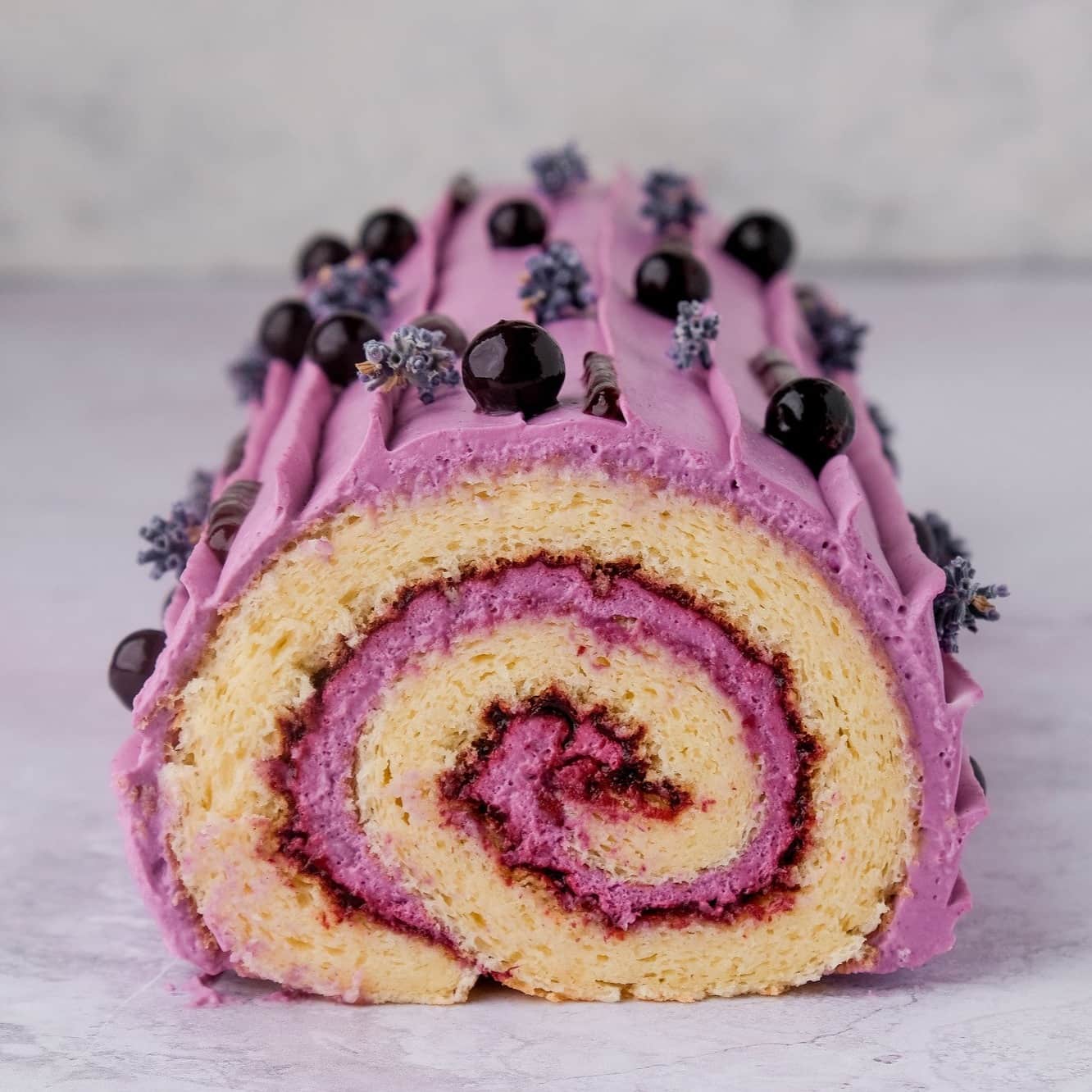 the Blackcurrant and Lavender Roll Cake