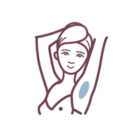 Under arms — laser hair removal area shown in blue