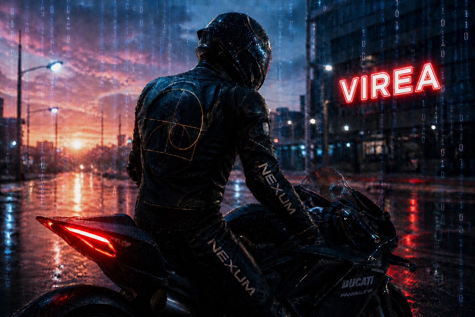 Konstantin K motorcycle in rain with NEXUM geometry