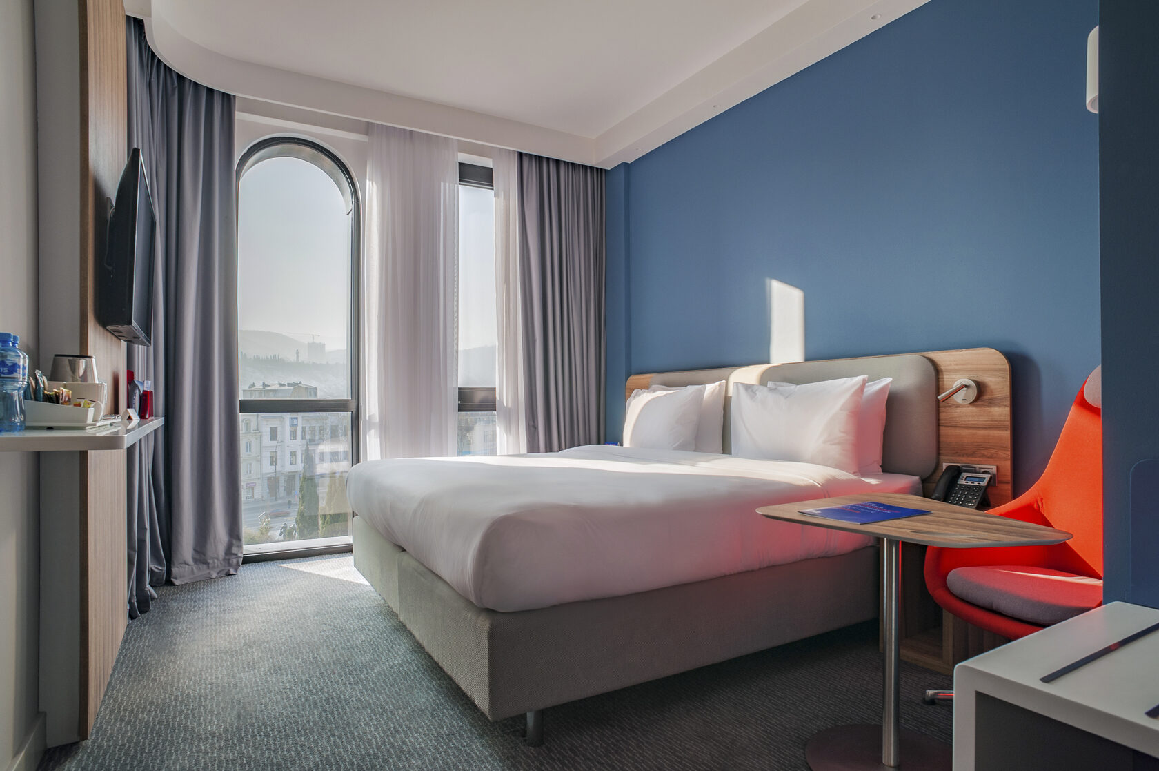 A hotel room shot as a staged interior