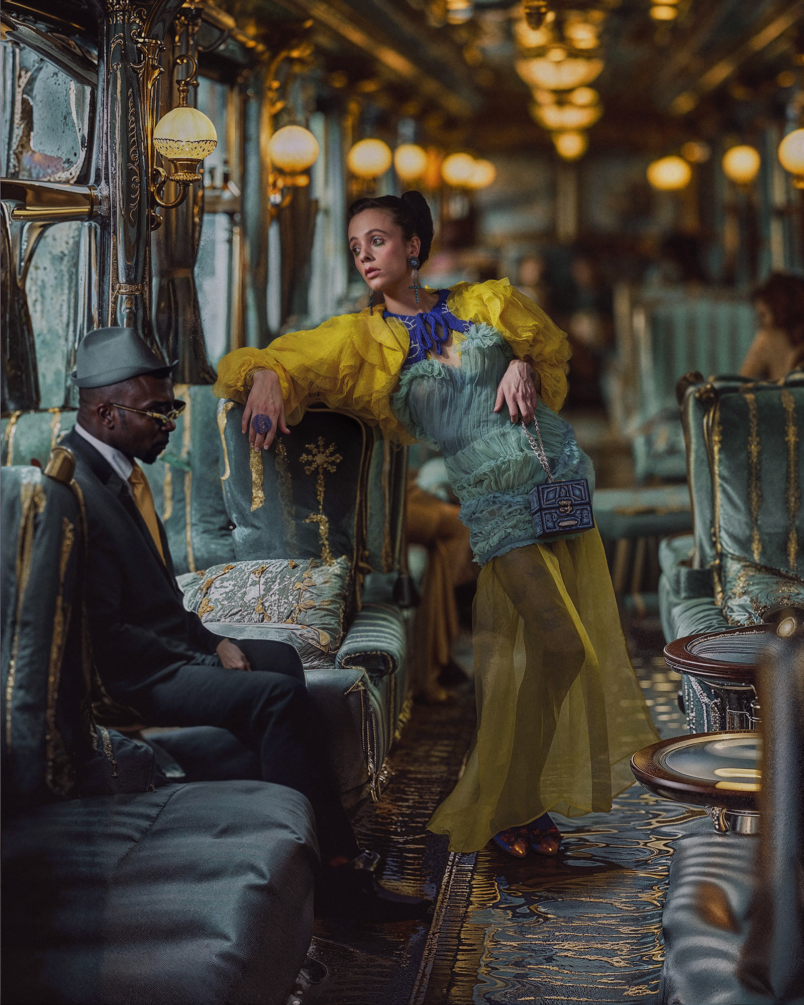 Fashion portrait on a dreamlike rail voyage