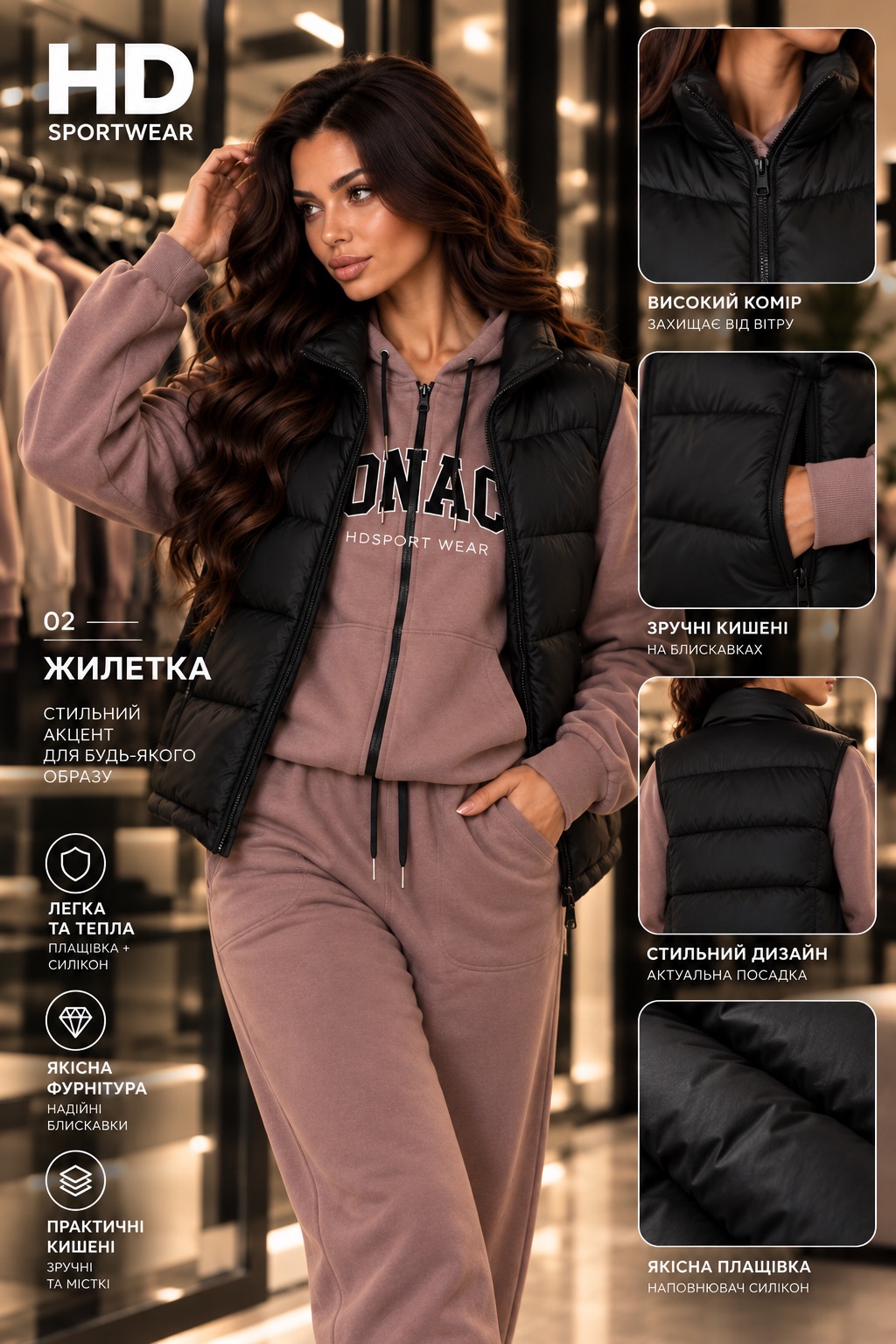 Чорна жіноча жилетка HD Sport Wear