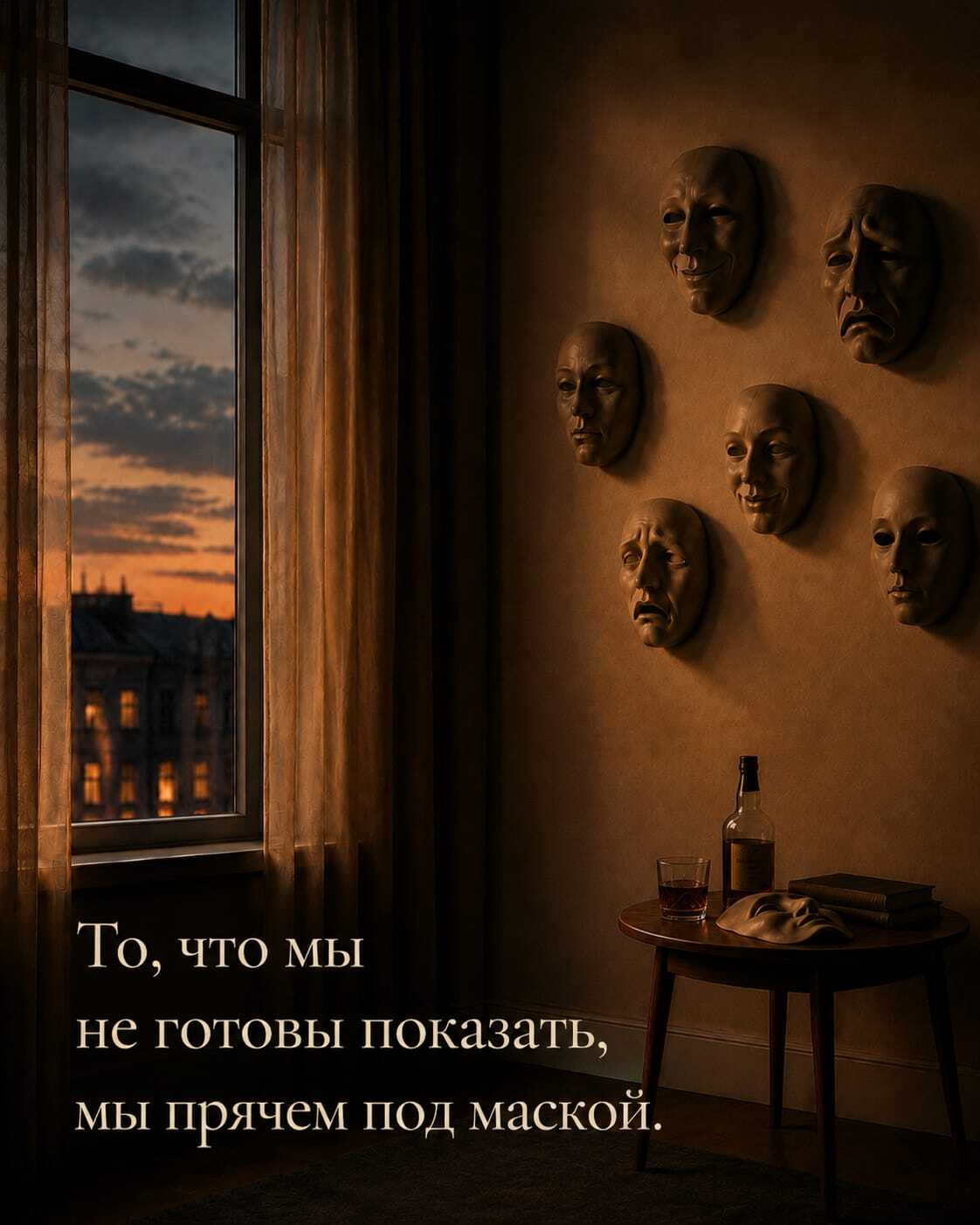 Стена с масками — образ чувств и частей личности, которые человек скрывает