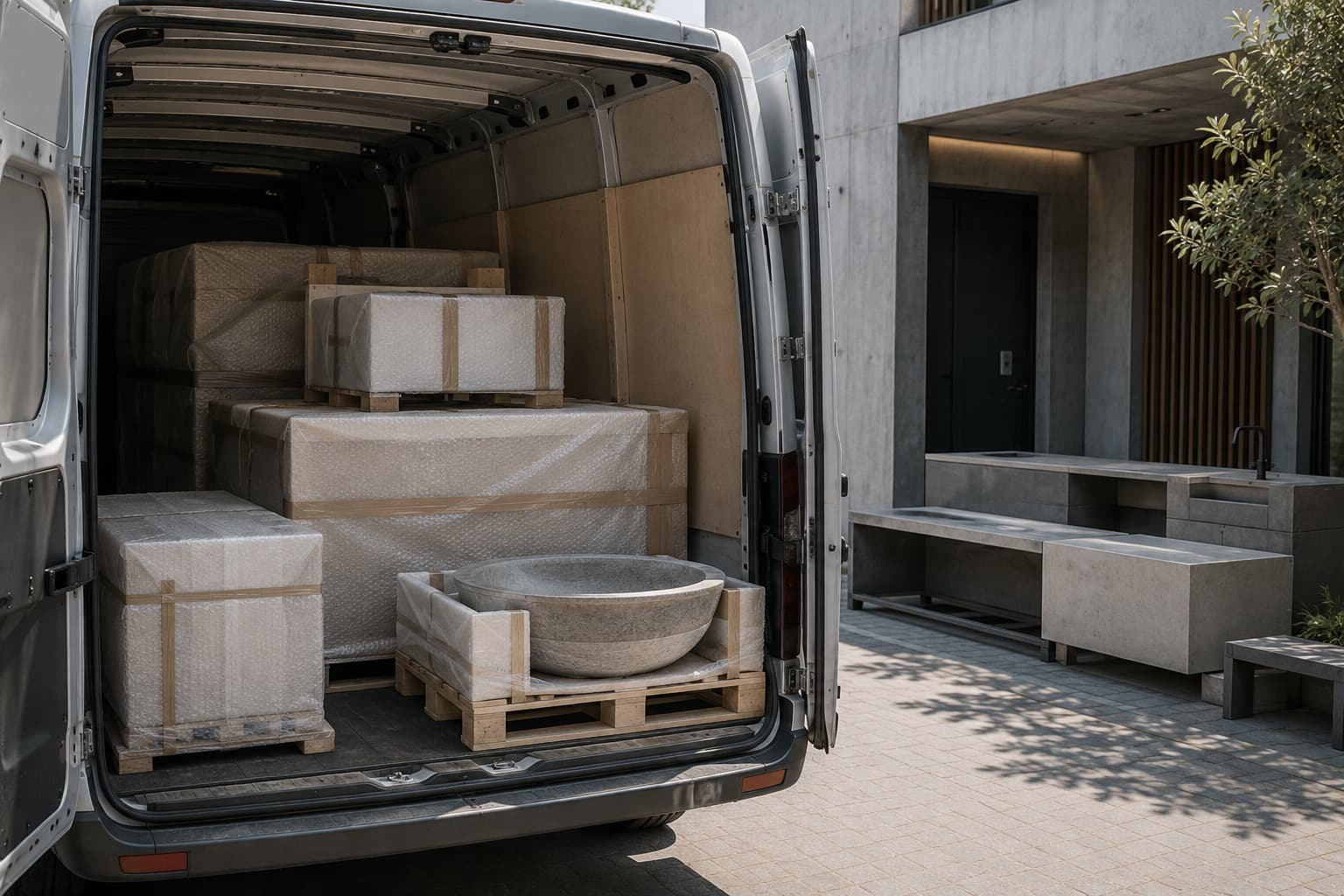 Sorgfältig verpackte Bauelemente für Transport und Lieferung