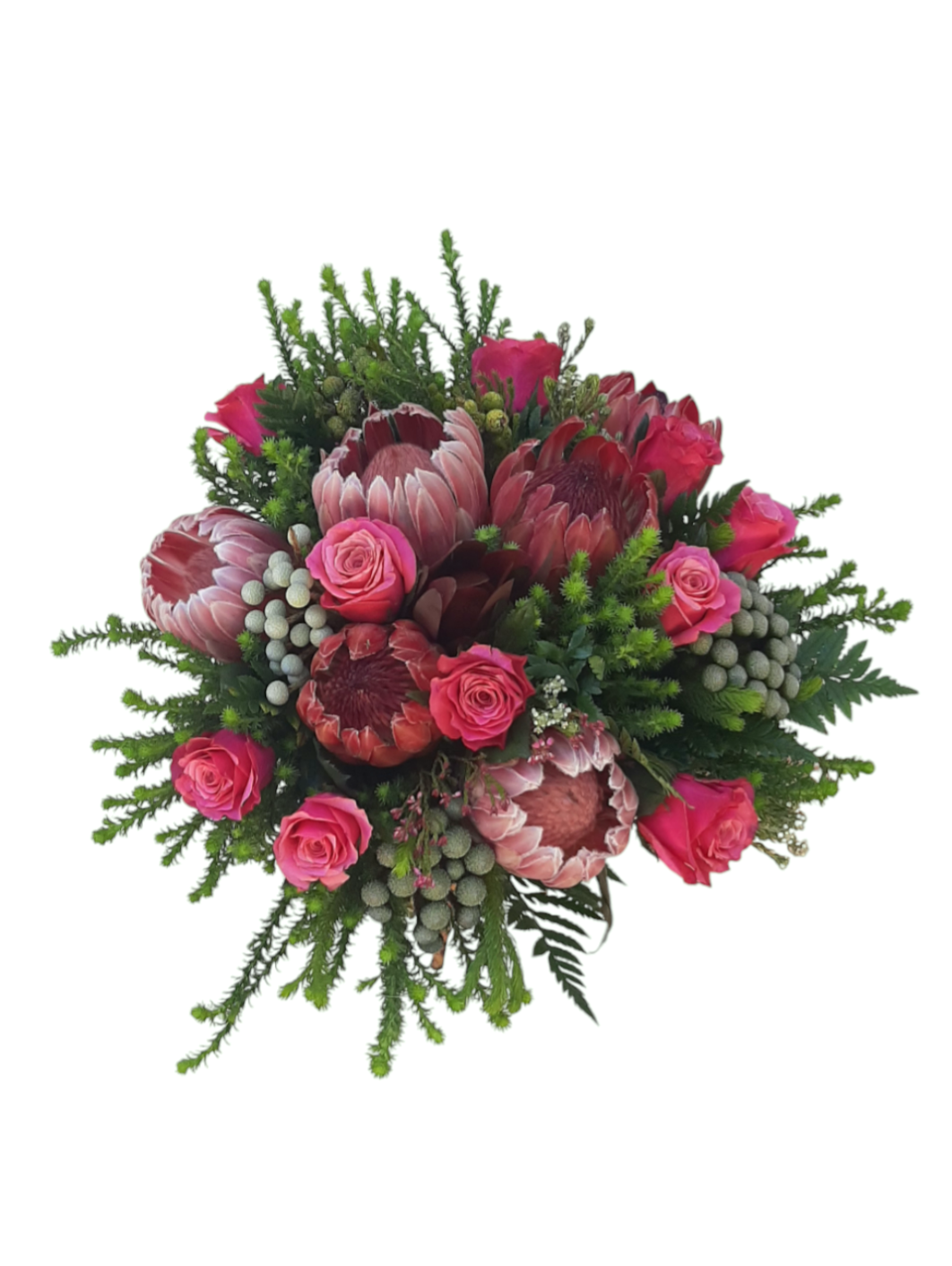 a delicate pink bouquet with exotic flowers