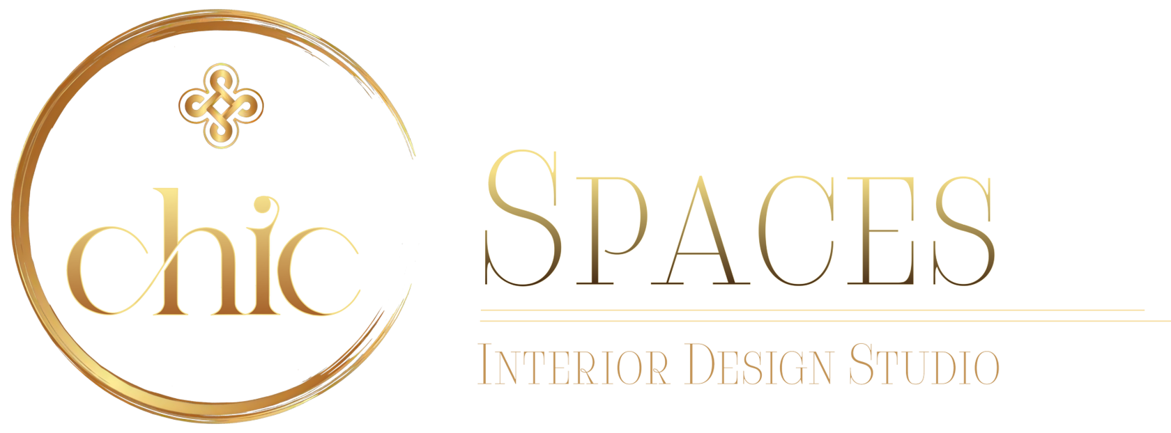 CHIC Curtains logo - sophisticated golden monogram encircled, with 'chic' in lowercase followed by 'CURTAINS' in uppercase, indicating a custom craft studio specializing in tailored curtains, pillows, bed linens, Roman shades, and more.