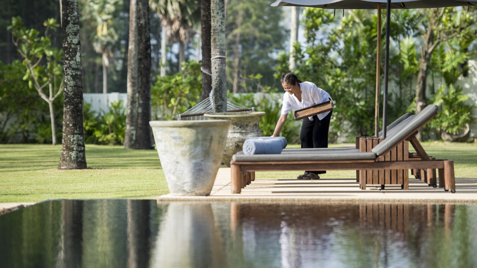 Pool and terrace from the beach side, Natai Beach estate