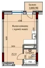 1-комнатные — вариант 2 в Пространстве на Радостной