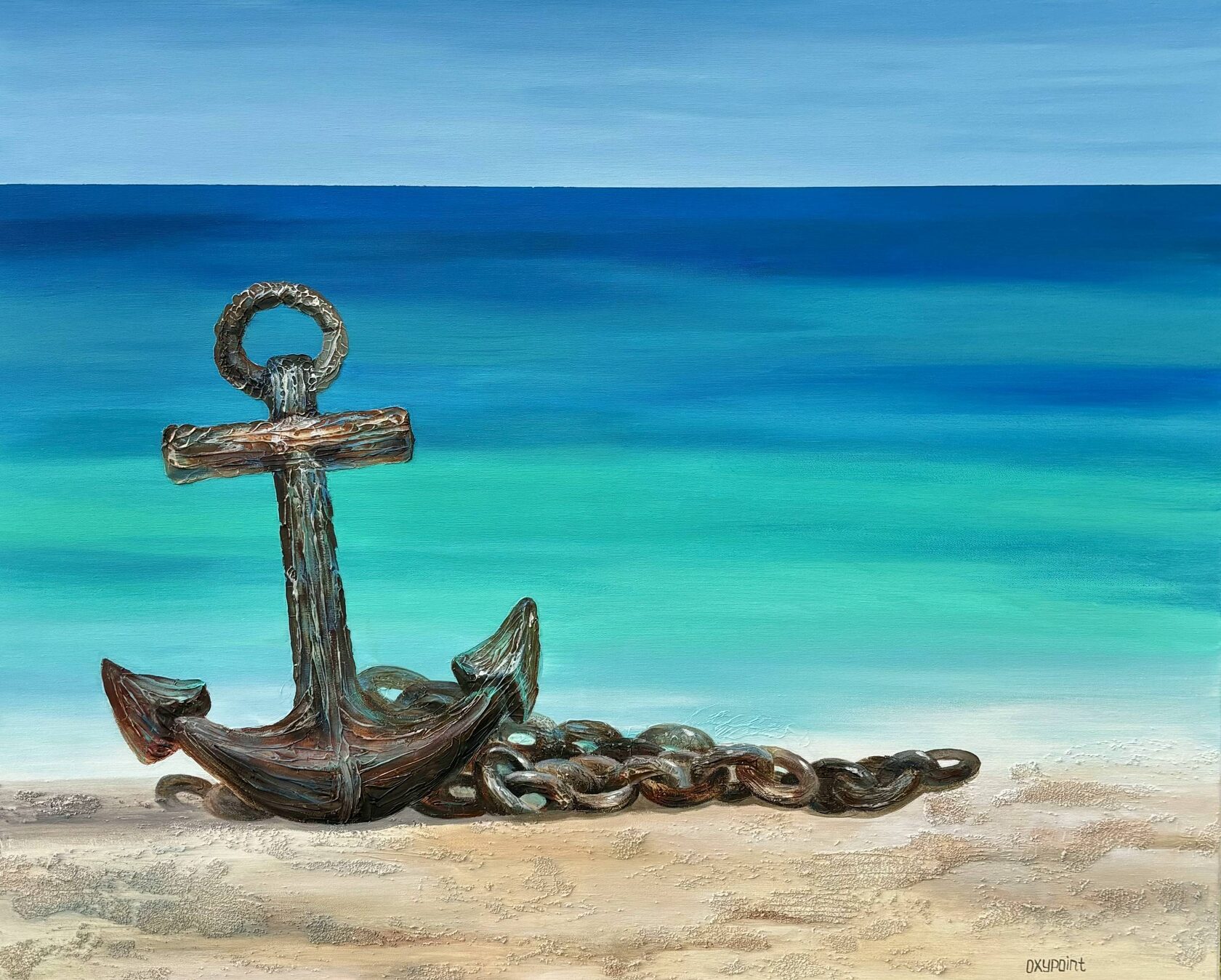 Acrylic painting Anchor, mixed media, large wall art for sale, buy art from artist, buy original paintings, Slovenia, painting for sale Oxana Kravtsova Oxypoint