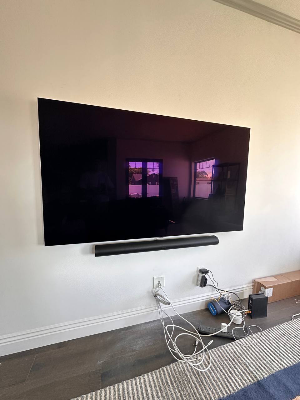 83″ TV & soundbar, wires hidden