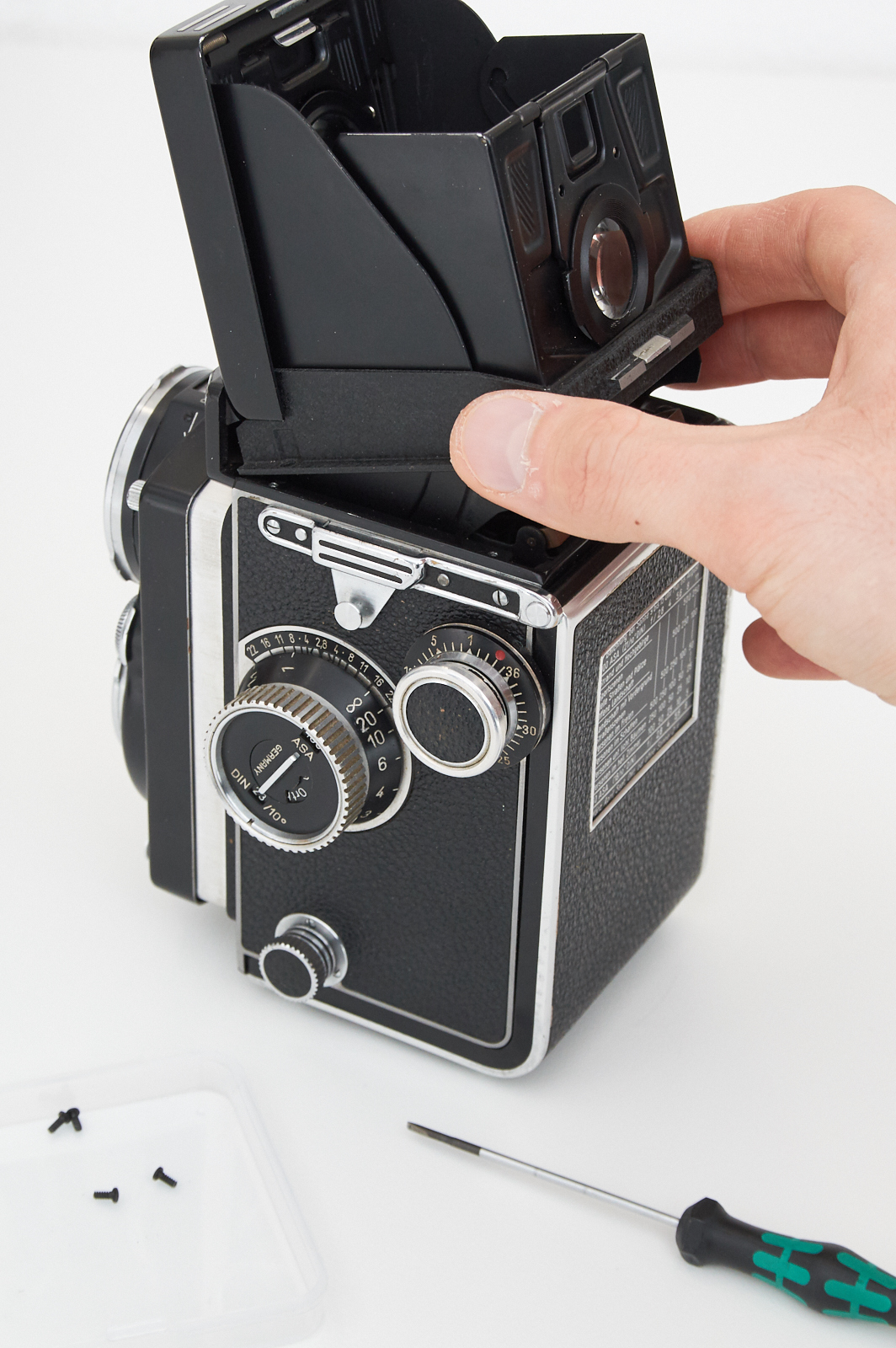 Rolleiflex 2.8F/3.5F用 スプリット イメージ スクリーン Detailed Rolleiflex screen installation instruction