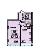 Планировка 1-комнатной квартиры в ЖК 38-я Жемчужина — вариант 5