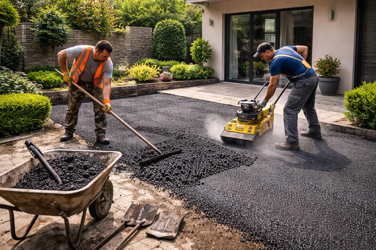 Ръчно асфалтиране на двор