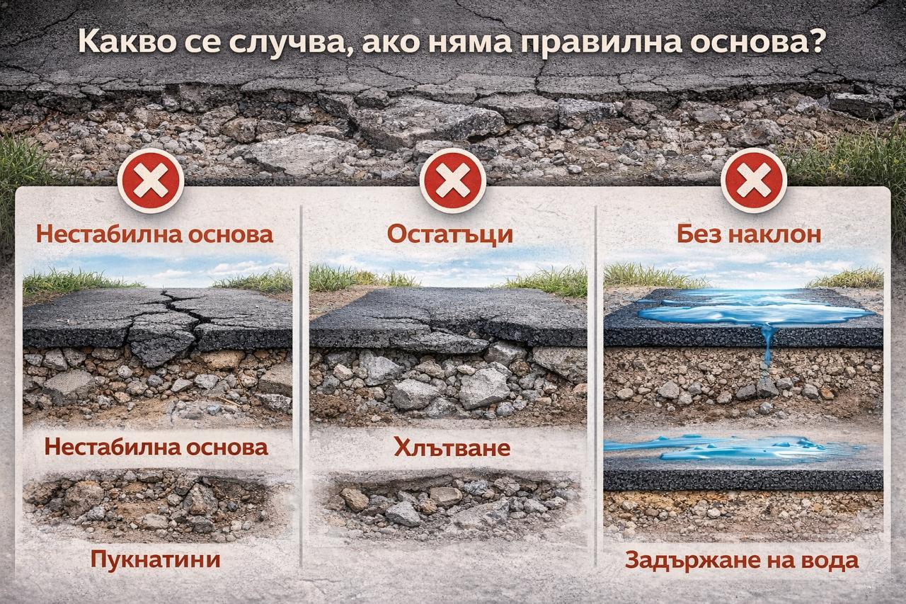 грешки при подготовка преди асфалтиране и последици