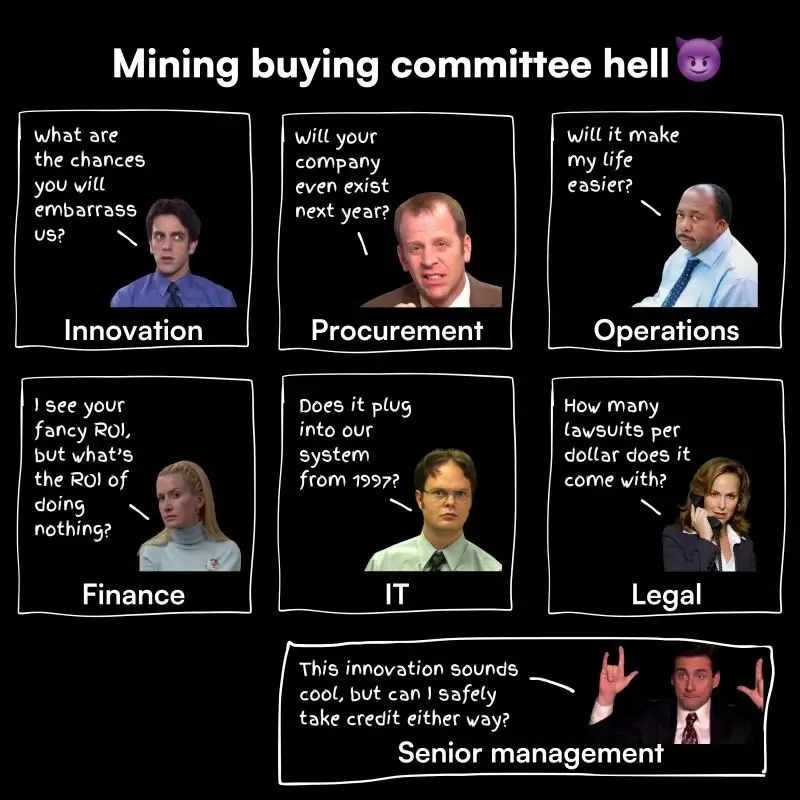 Image from Marina Baslina’s post: Mining tech founders, you make products impossible to buy.