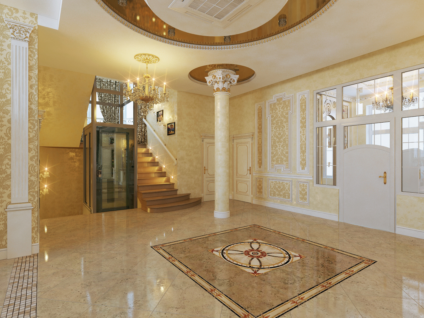 Design of a hall with an elevator in a cottage