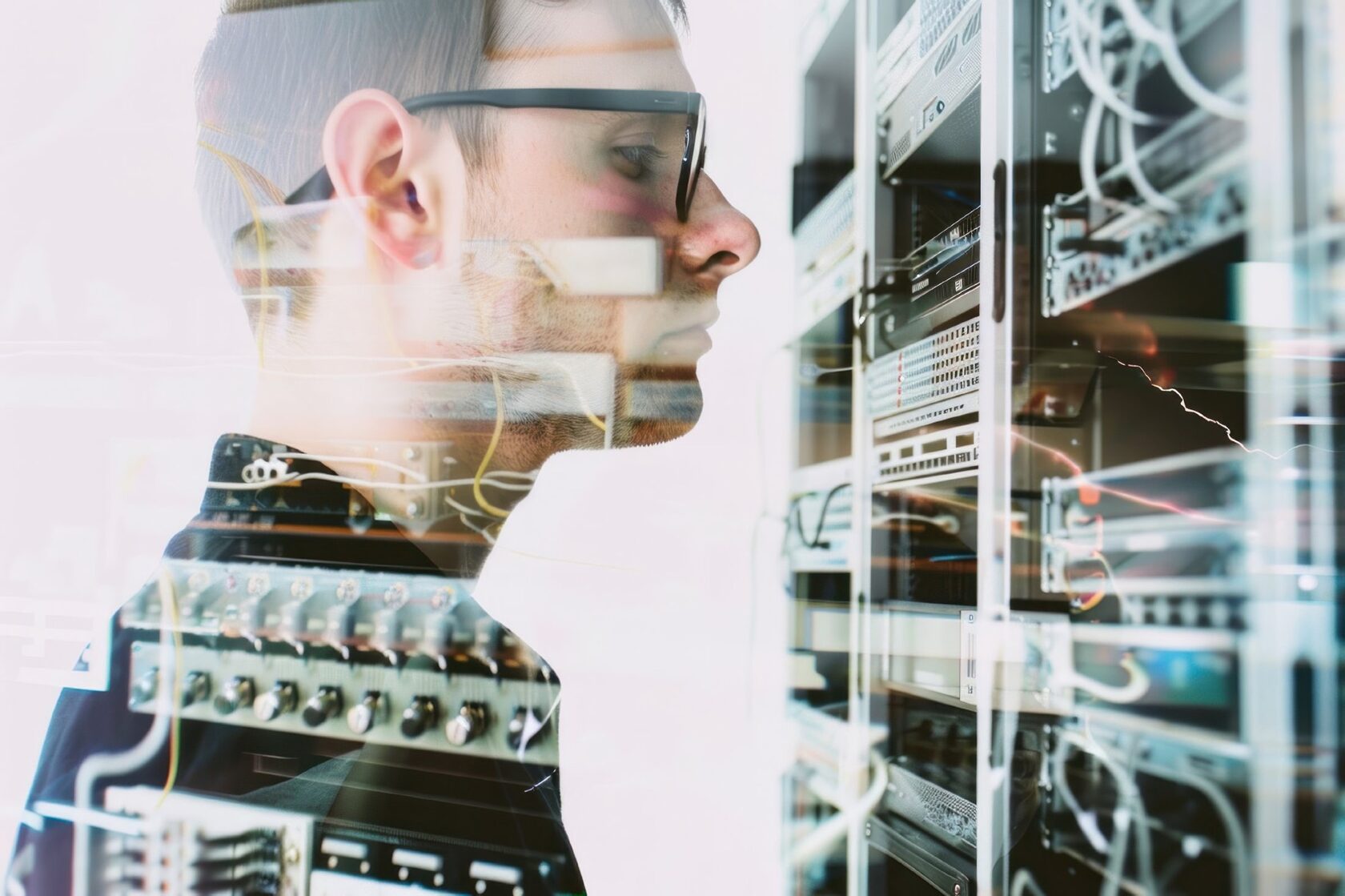 Tecnico al lavoro su un rack server