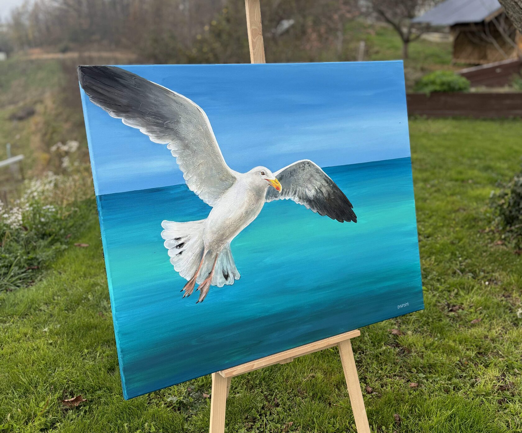 Acrylic painting seagull, mixed media, large wall art for sale, buy art from artist, buy original paintings, Slovenia, painting for sale Oxana Kravtsova Oxypoint