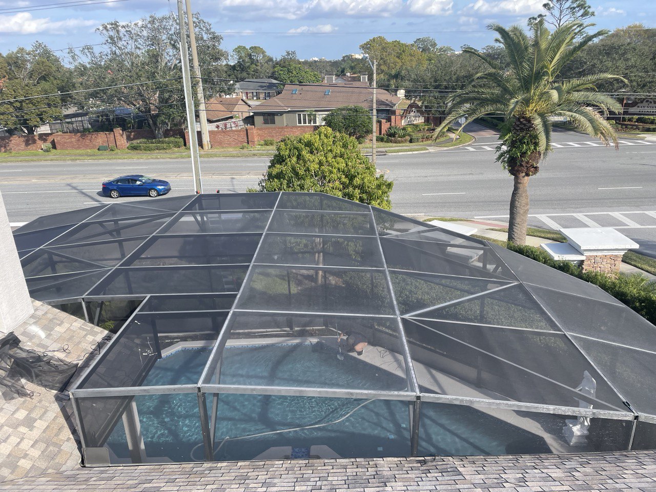Pool screen panel after repair