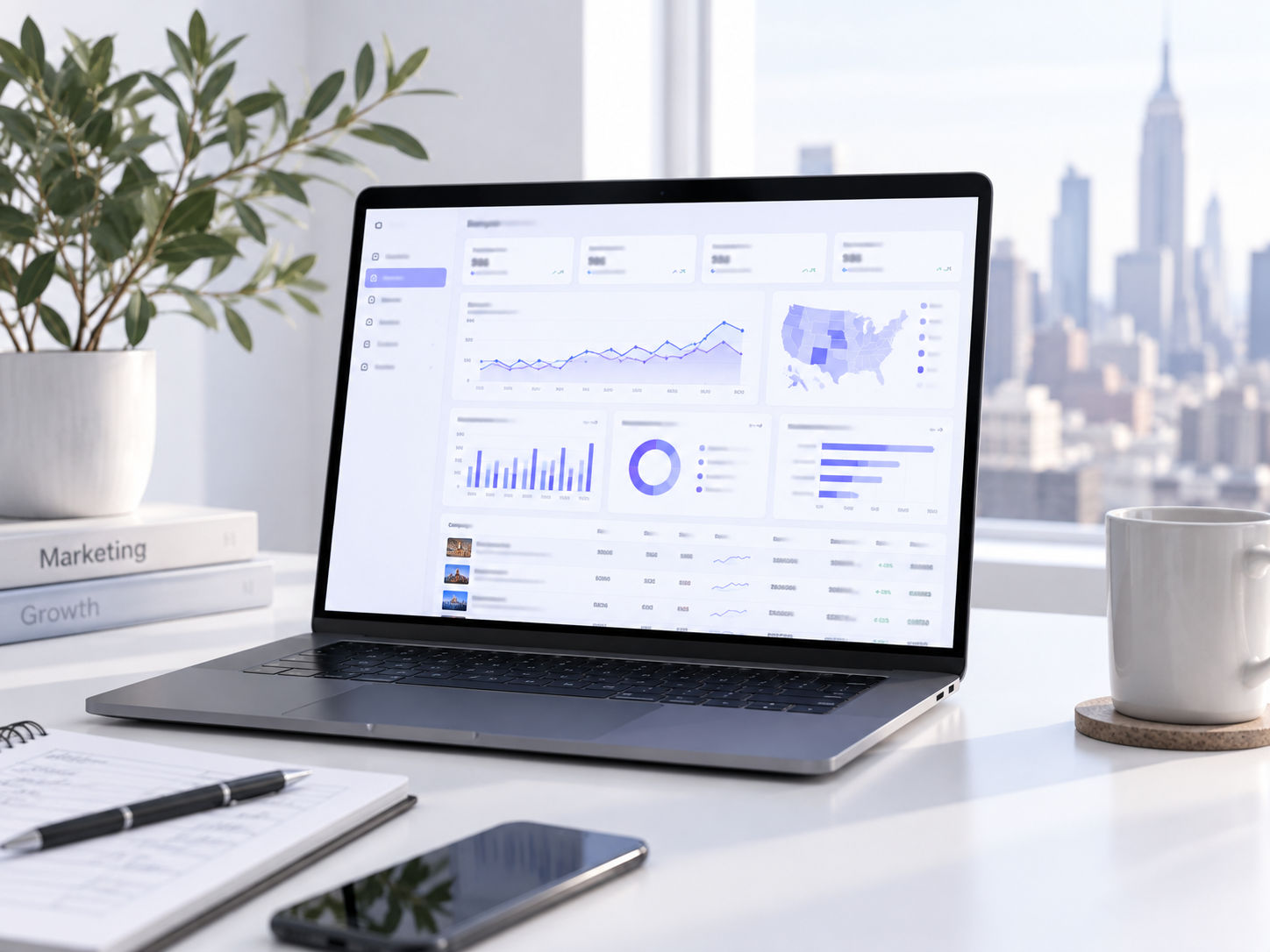 Dashboard de marketing cu skyline New York