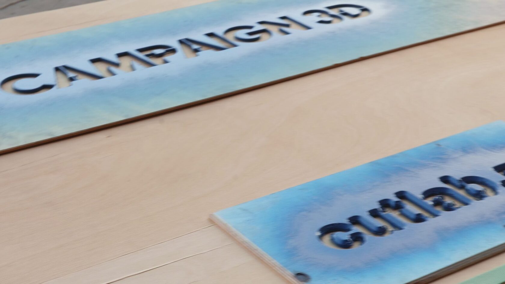 Campaign 3D and Cutlab stencils on a shipping crate