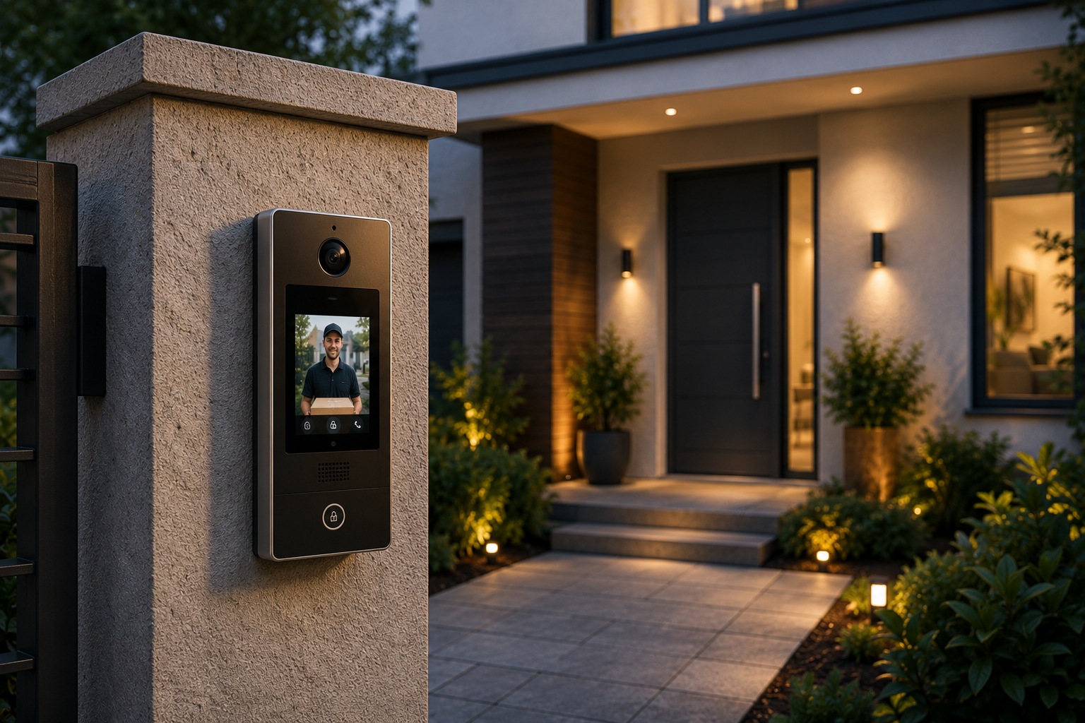 Residential home entrance with a modern video intercom