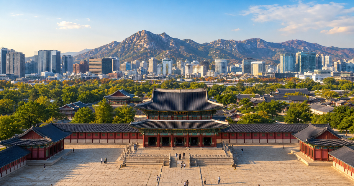 Seoul skyline and traditional Korean architecture