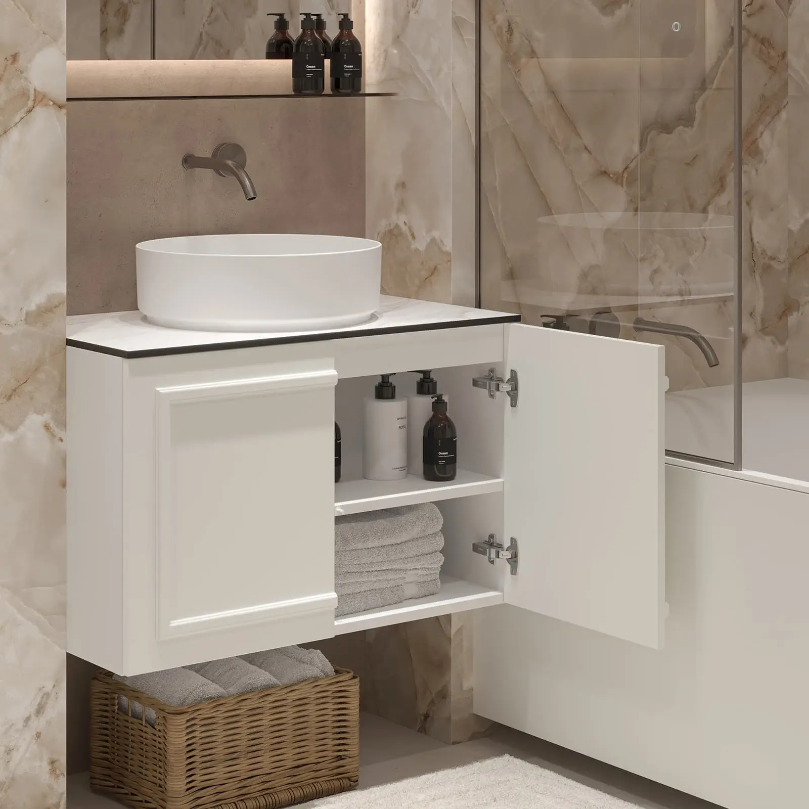 Bespoke bathroom cabinetry designed and made in ABJ's Peterborough workshop